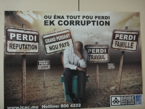 Affiche anti-corruption à Maurice