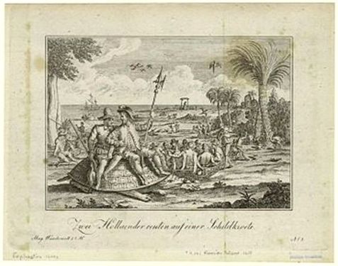 Deux Hollandais sur la carapace d'une tortue au début de l'histoire humaine de la Réunion!